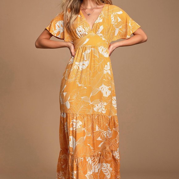 Lulus Dresses & Skirts - [Lulu's] Savanna Golden Yellow Floral Print Maxi